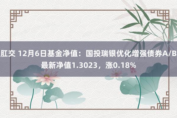 肛交 12月6日基金净值：国投瑞银优化增强债券A/B最新净值1.3023，涨0.18%