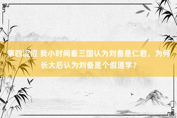 第四涩涩 我小时间看三国认为刘备是仁君，为何长大后认为刘备是个假道学？