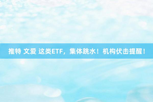 推特 文爱 这类ETF，集体跳水！机构伏击提醒！